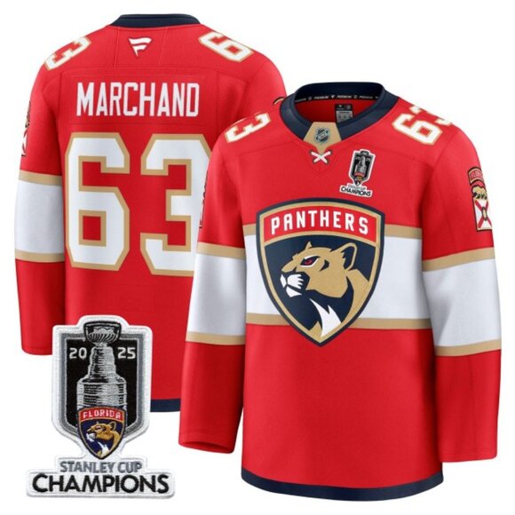 Mens Brad Marchand 2025 Stanley Cup CH Jersey Red Stitched
